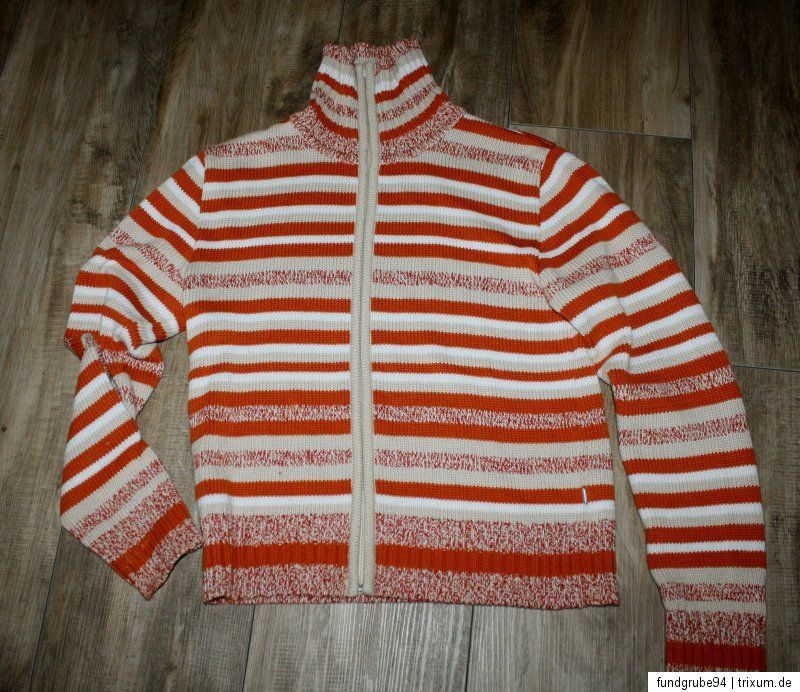 Tolle Strickjacke von Street One Gr.38 orange beige braun weiß