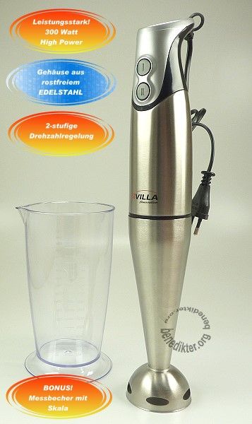 STABMIXER 300W AVILLA EDELSTAHL mit MIXBECHER PÜRRIERSTAB RÜHRSTAB