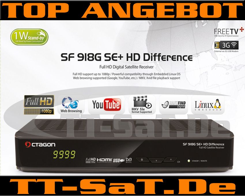 Octagon SF 918G SE+ Difference Sat Full HD CI+ 3D Linux Receiver