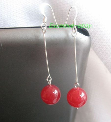 OF28 Ohrschmuck 10mm rot jade Ohrring,Silber 925