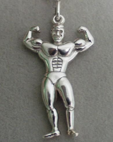 925 Silber Bodybuilder Muskelmann Anhänger massiv Groß