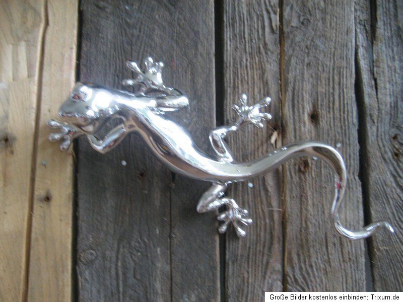 Edle Deko Echse Figur silber 33 cm Leguan Reptil Edel Deko Wand EDEL