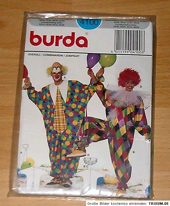 Burda Fasching Clown Overall 4100 D Gr. 38 52 H Gr.44 58