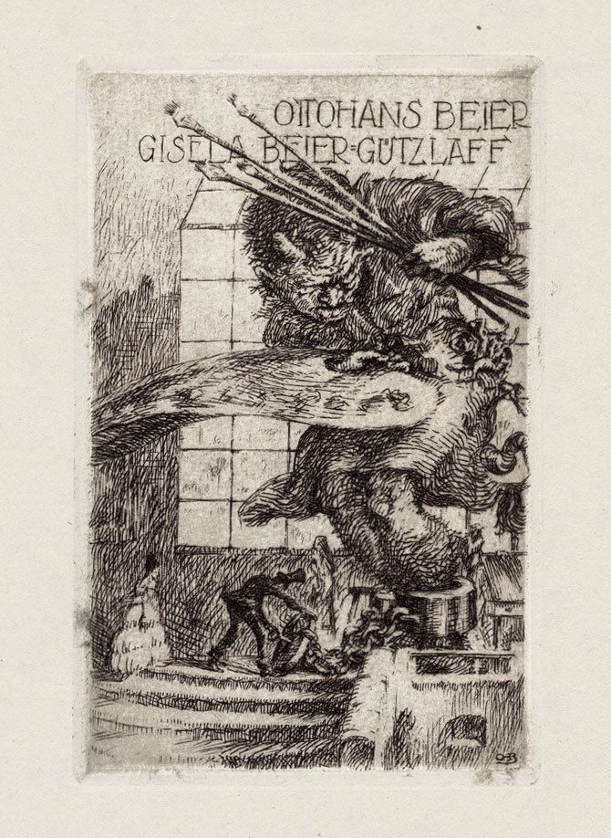 Exlibris Etching by OTTOHANS BEIER 1925    Devil