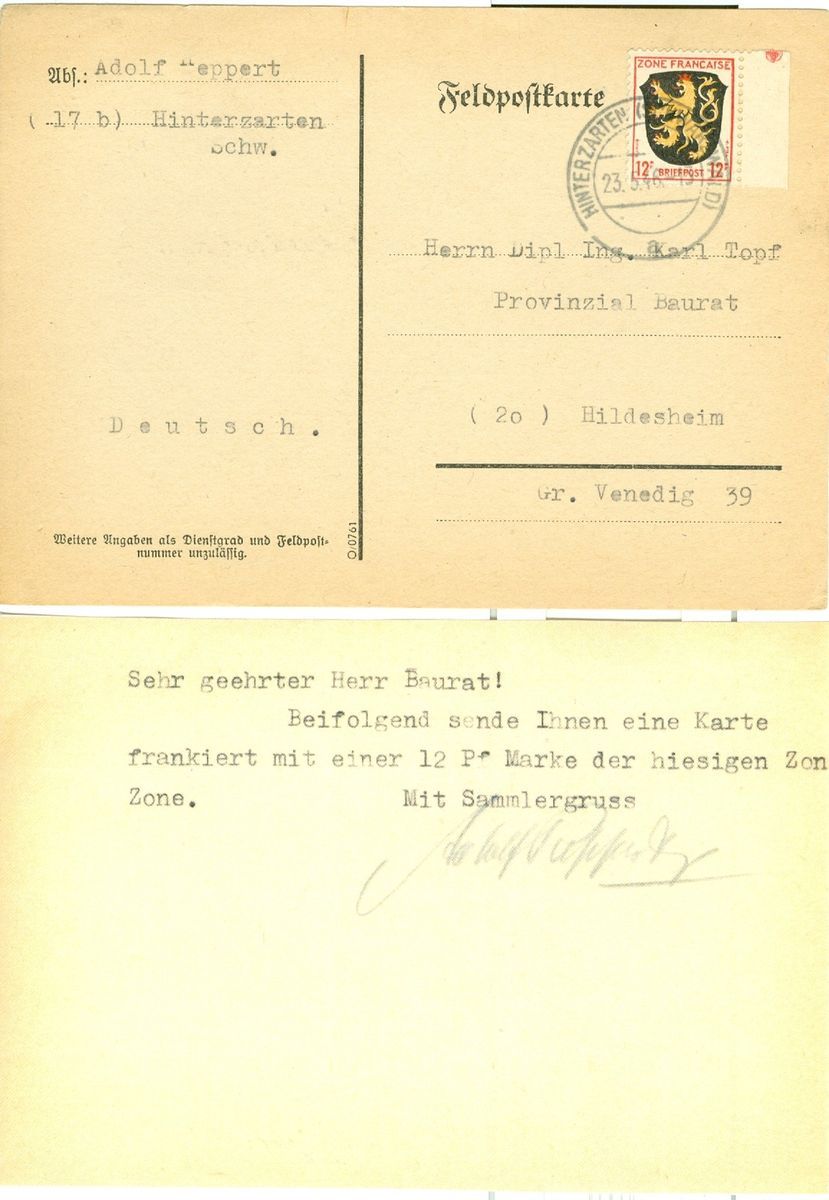 Französische Zone  von (17b)Hinterzarten nach (20)Hildesheim  951