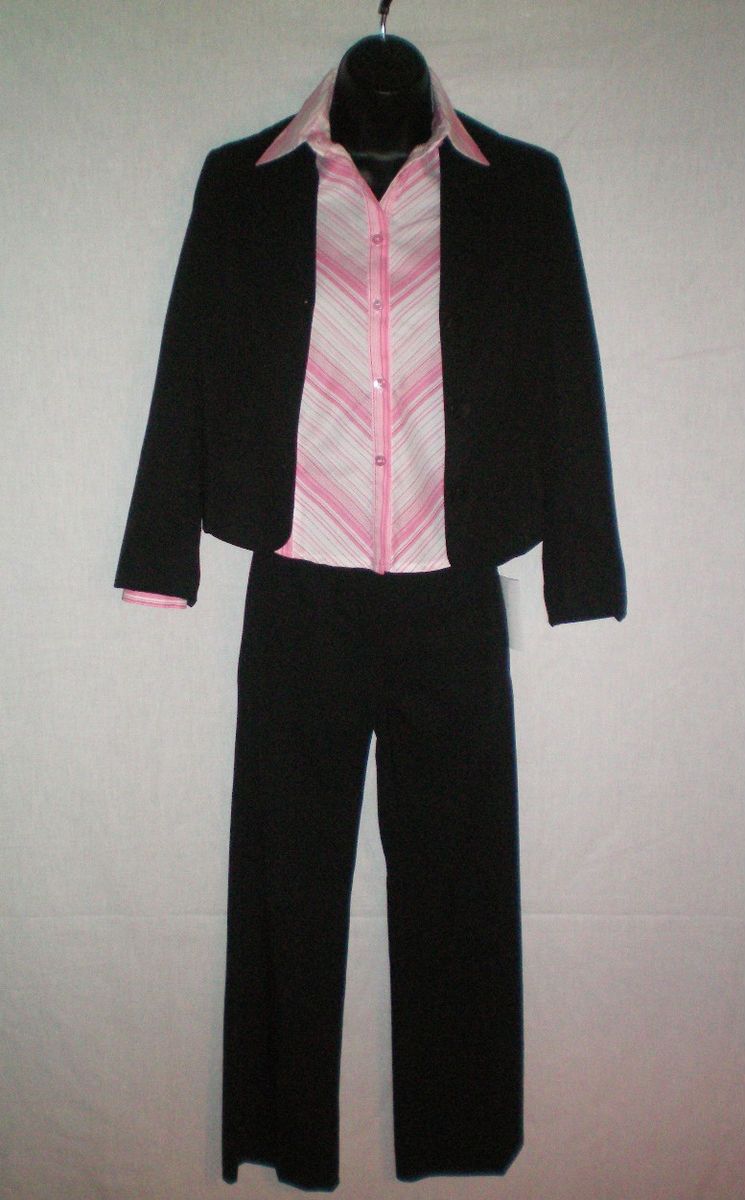 NEU JUNIOR B MADCHEN KONFIRMATION HOSENANZUG SCHWARZ ROSA BLUSE GR 146