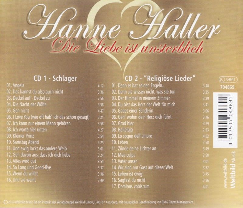 CD   HANNE HALLER / DIE LIEBE IST UNSTERBLICH (NEU)