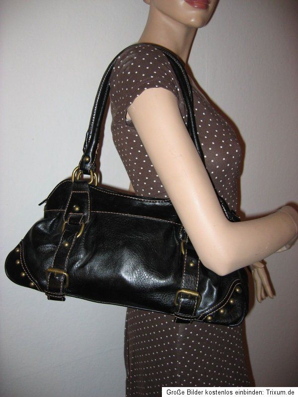 Schulter Tasche Graceland Schwarz Bag Leder Look Shopper